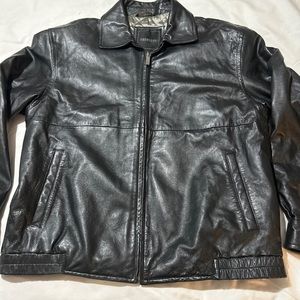 Excelled leather jacket, black, medium zip front, quilted inside.  made In India
